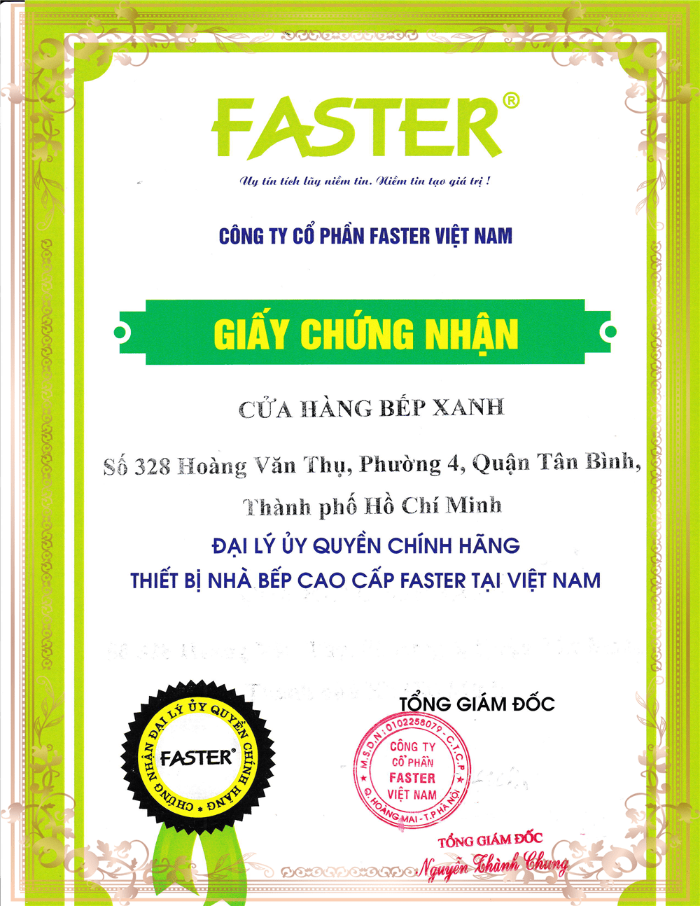 Chứng nhận phân phối Faster