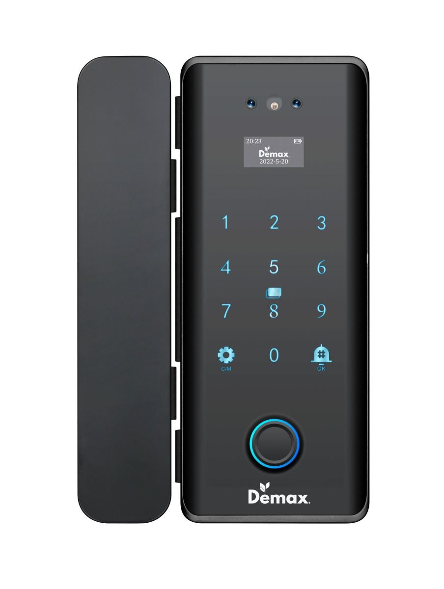 Khóa cửa kính Demax SL900G Black Nano Remote Face ID, App wifi