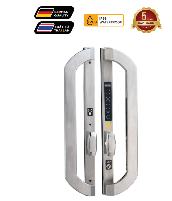 Khóa cửa nhôm Hubert HB CNI8 EU Silver kết nối app